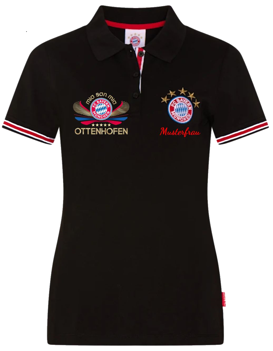 Polo Shirt schwarz Musterfrau logo