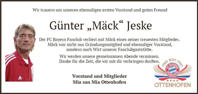 Trauer um Günter "Mäck" Jeske – Foto 1